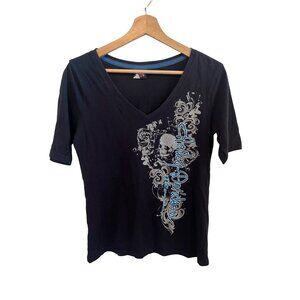 Harley Davidson Chandler, AZ Black Graphic Tee Skull Art Women's Size M Tshirt